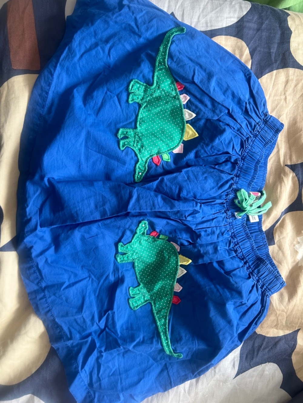 Mini Boden Blue Skirt with Green Dino Appliqués
